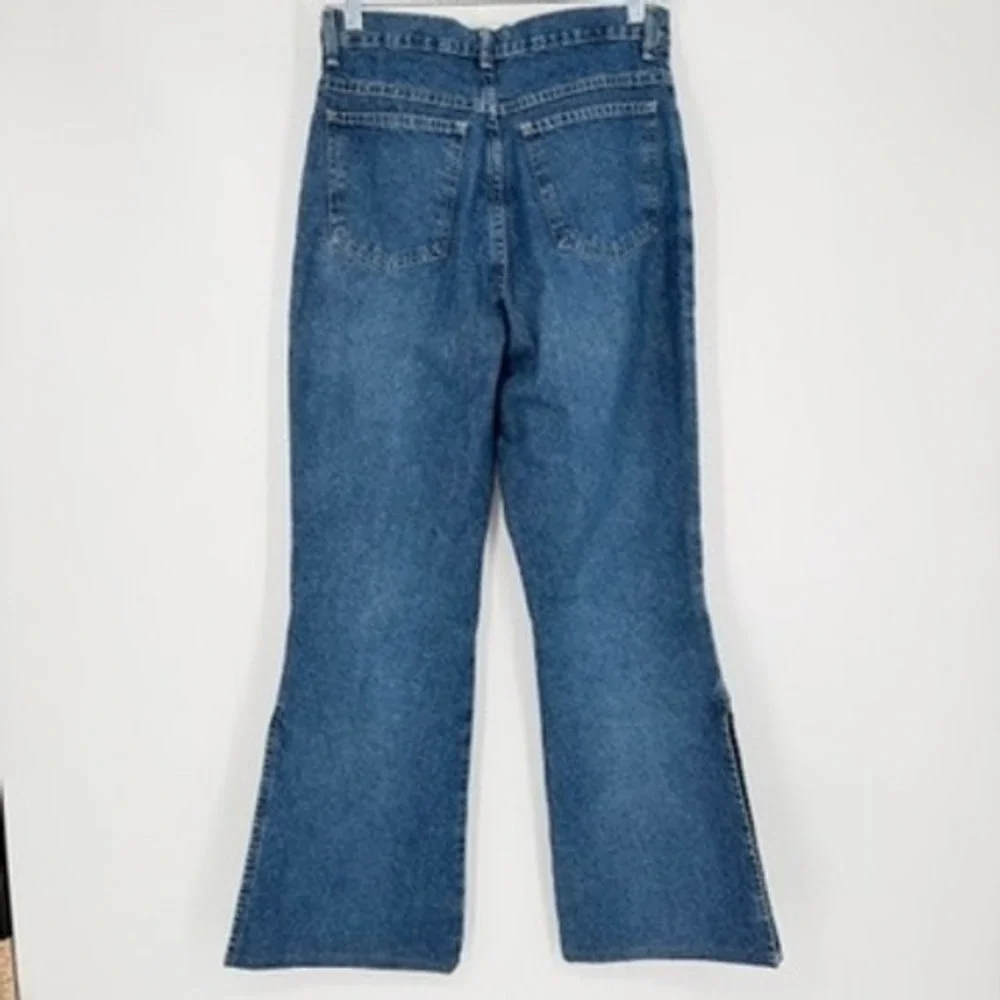 ActionWest Vintage High Waisted Wide Leg Blue Jeans Side Slit 100% Cotton Size 6